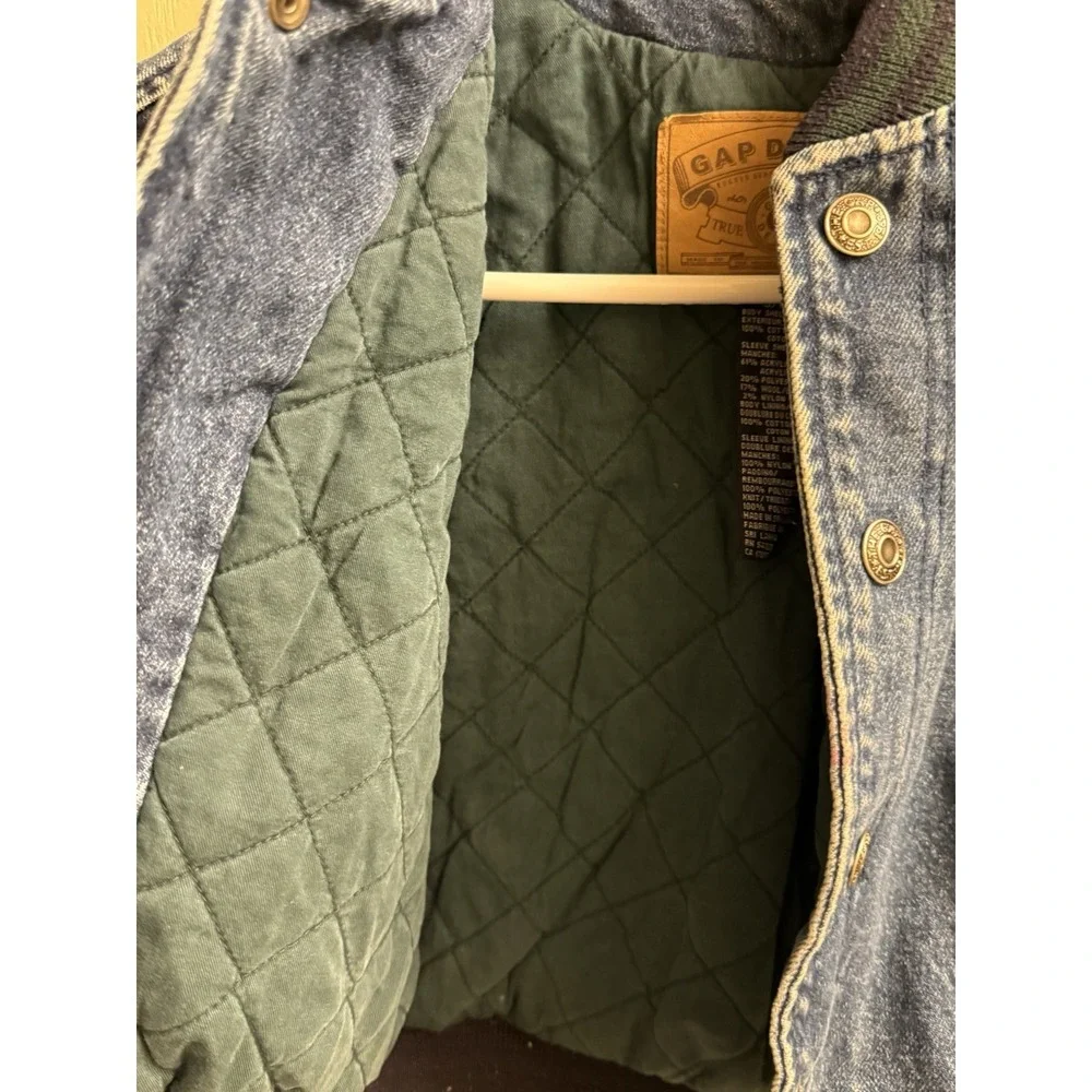 GAP Vintage 90s Denim Varsity Bomber Jacket Wool Blend Sleeves Kids Small/P EUC